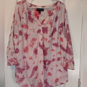 Lane Bryant Pink Tie Dye Blouse 18/20 Lightweight 3/4 Sleeve Top